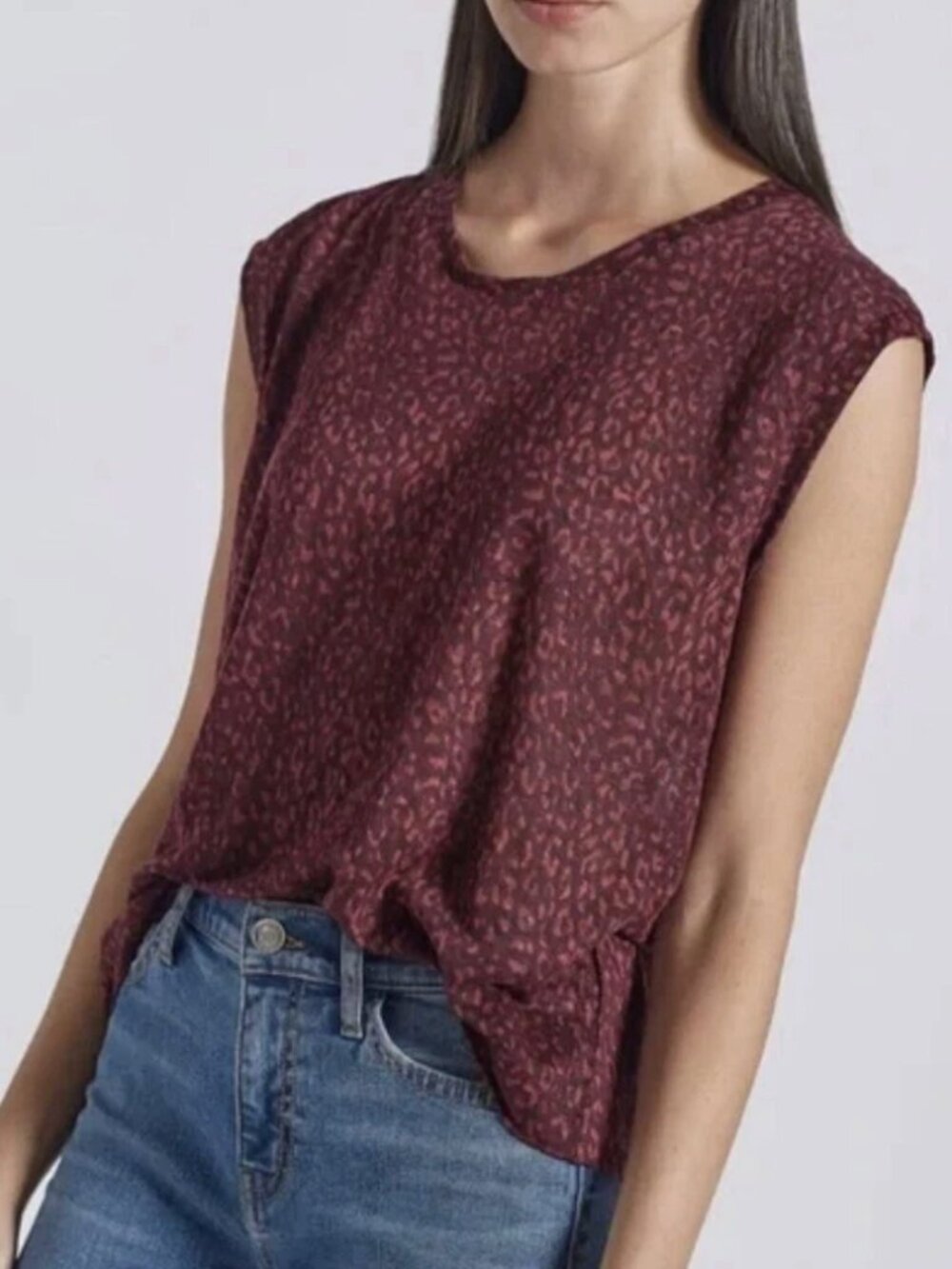 Current/Elliott The Jax Red Leopard Print Linen Tee Size 2 (M) - Picture 2 of 7